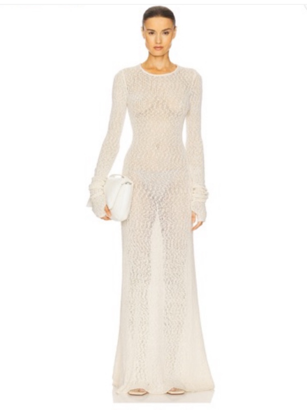 ELSA Ivory Sheer Long-Sleeve Lace Maxi Dress